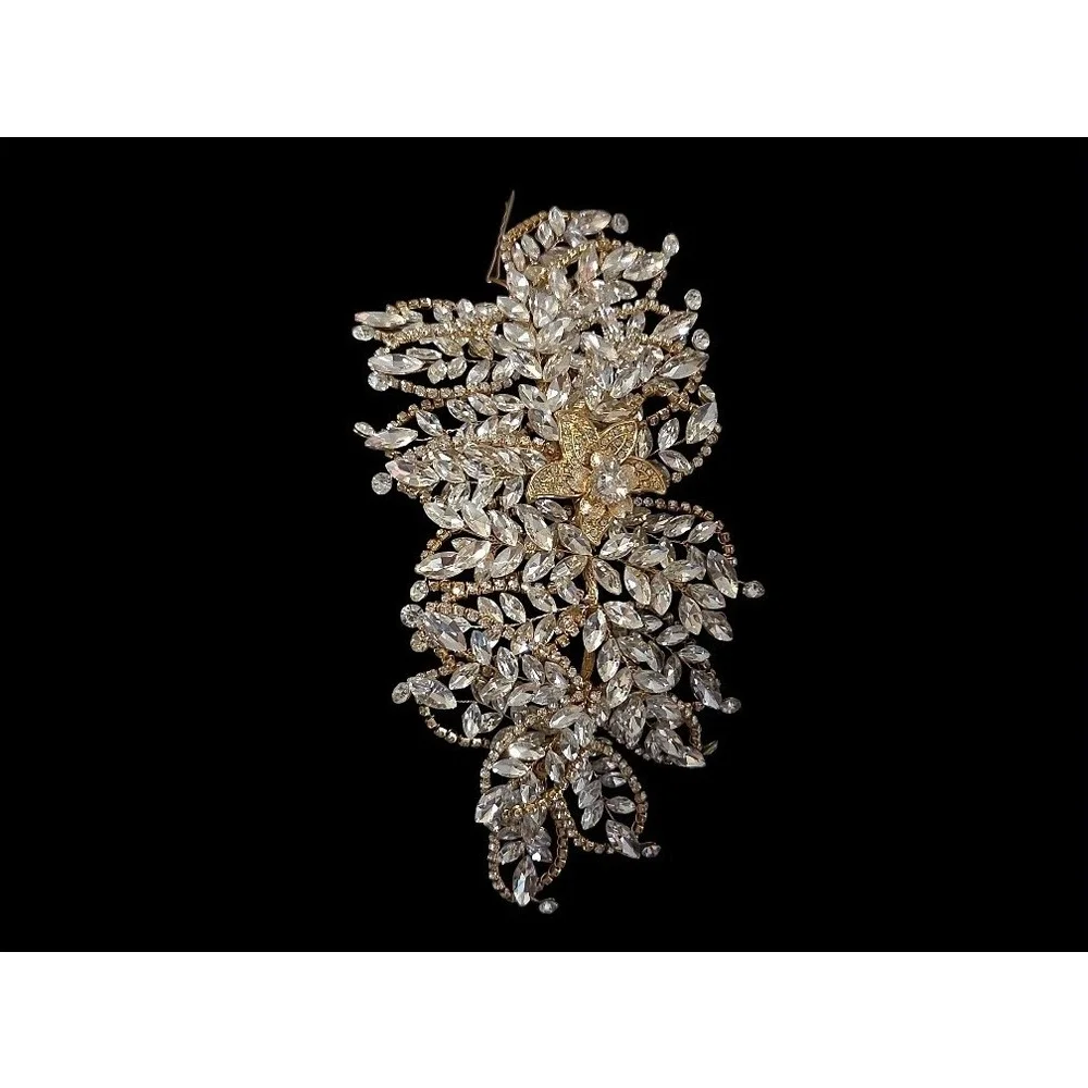 Luxurious Gold Crystal Leaf Bridal Headband Wedding Tiara Hair Accessory 9